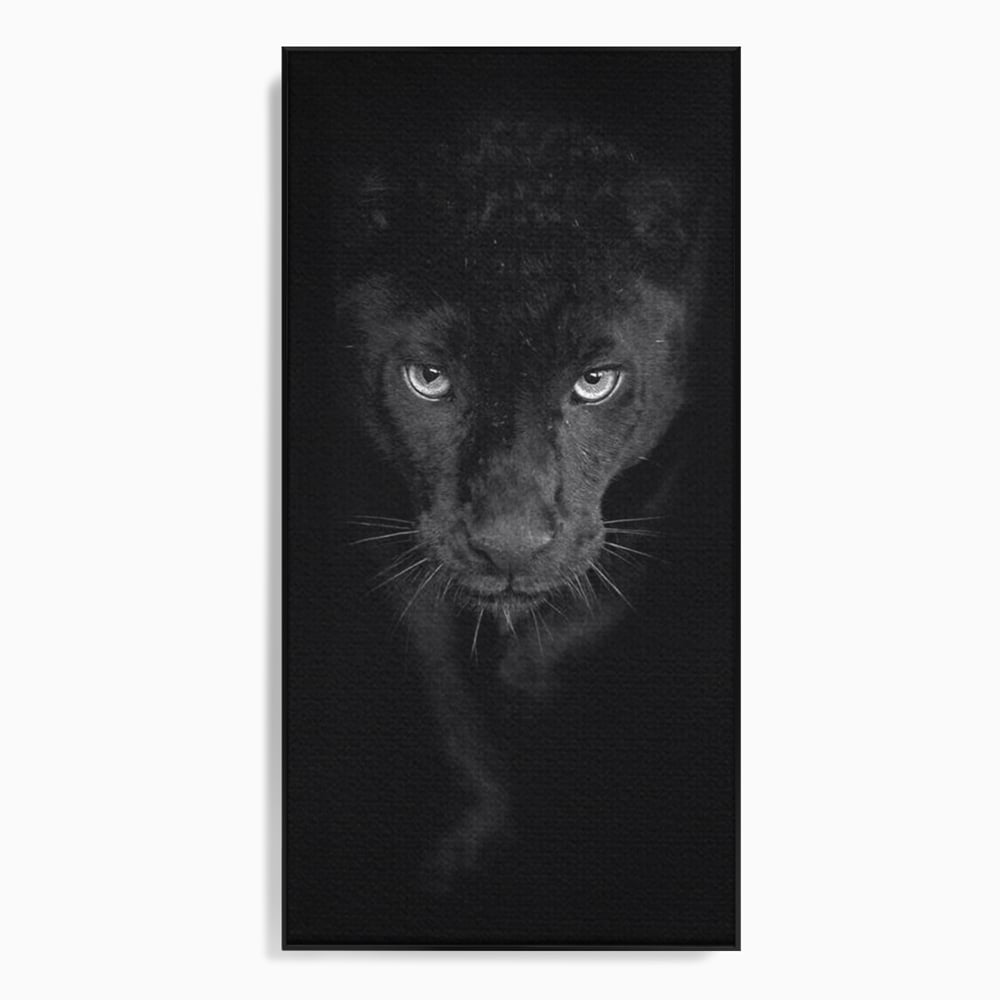 Leinwand Wandkunst Canvas Premium, LuxCanva® M1184, Absolute Dunkelheit, Panther, Dunkel, Schwarz, Abgrund, Blick, Tier, Porträt, Schatten, diskret, Katze, Augen, Büro, Wohnen, Kinderzimmer