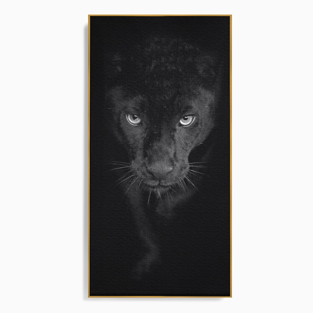 Leinwand Wandkunst Canvas Premium, LuxCanva® M1184, Absolute Dunkelheit, Panther, Dunkel, Schwarz, Abgrund, Blick, Tier, Porträt, Schatten, diskret, Katze, Augen, Büro, Wohnen, Kinderzimmer