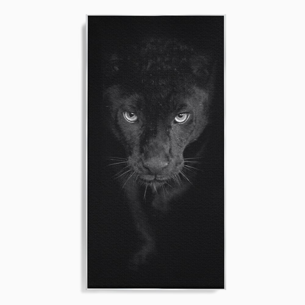 Leinwand Wandkunst Canvas Premium, LuxCanva® M1184, Absolute Dunkelheit, Panther, Dunkel, Schwarz, Abgrund, Blick, Tier, Porträt, Schatten, diskret, Katze, Augen, Büro, Wohnen, Kinderzimmer