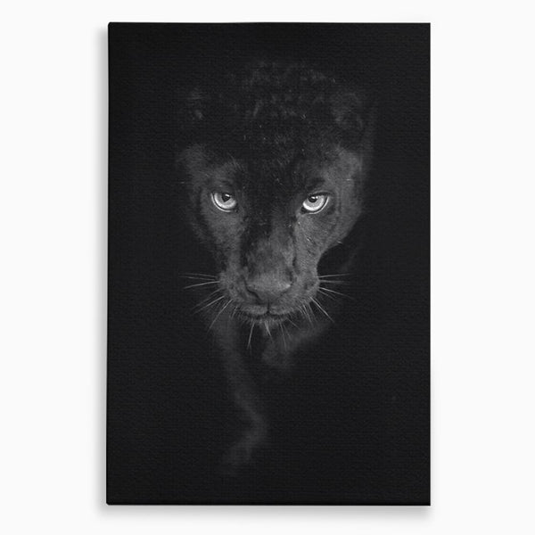 Leinwand Wandkunst Canvas Premium, LuxCanva® M1184, Absolute Dunkelheit, Panther, Dunkel, Schwarz, Abgrund, Blick, Tier, Porträt, Schatten, diskret, Katze, Augen, Büro, Wohnen, Kinderzimmer