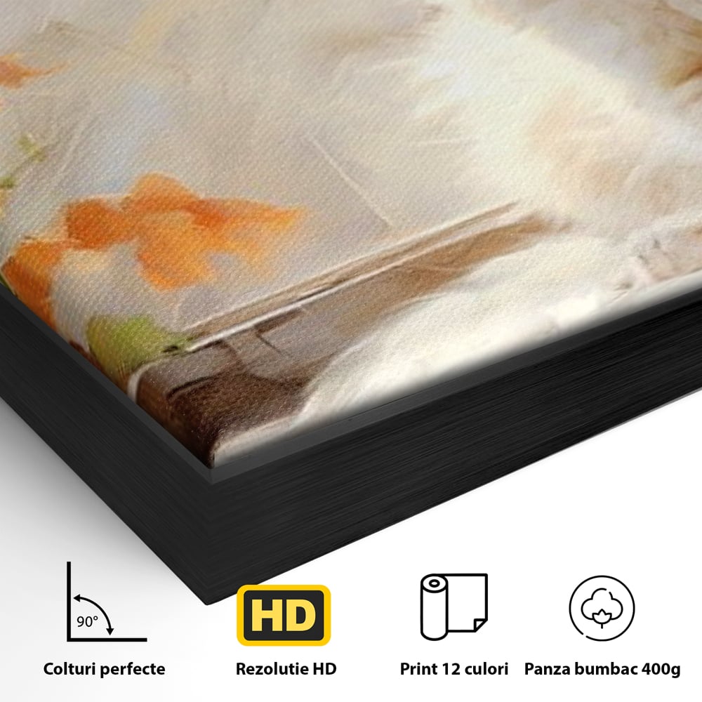 Tablou Canvas Premium, LuxCanva® M1185, Pufos si Ganditor, Pisica, Alb, Fereastra, Flori, Frunze, Puf, Gingas, Pastel, Pictura, Poetic, Liniste, Luminos, Birou, Living, Camera Copil