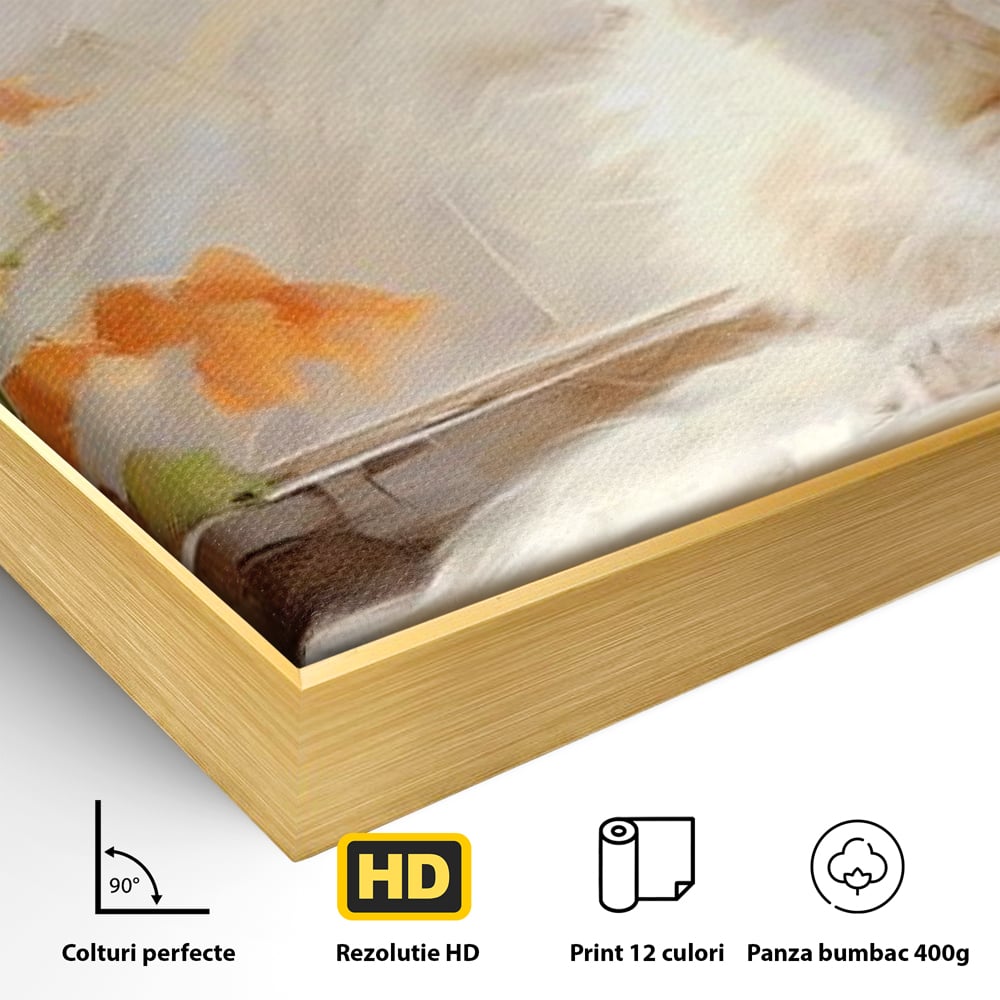 Tablou Canvas Premium, LuxCanva® M1185, Pufos si Ganditor, Pisica, Alb, Fereastra, Flori, Frunze, Puf, Gingas, Pastel, Pictura, Poetic, Liniste, Luminos, Birou, Living, Camera Copil