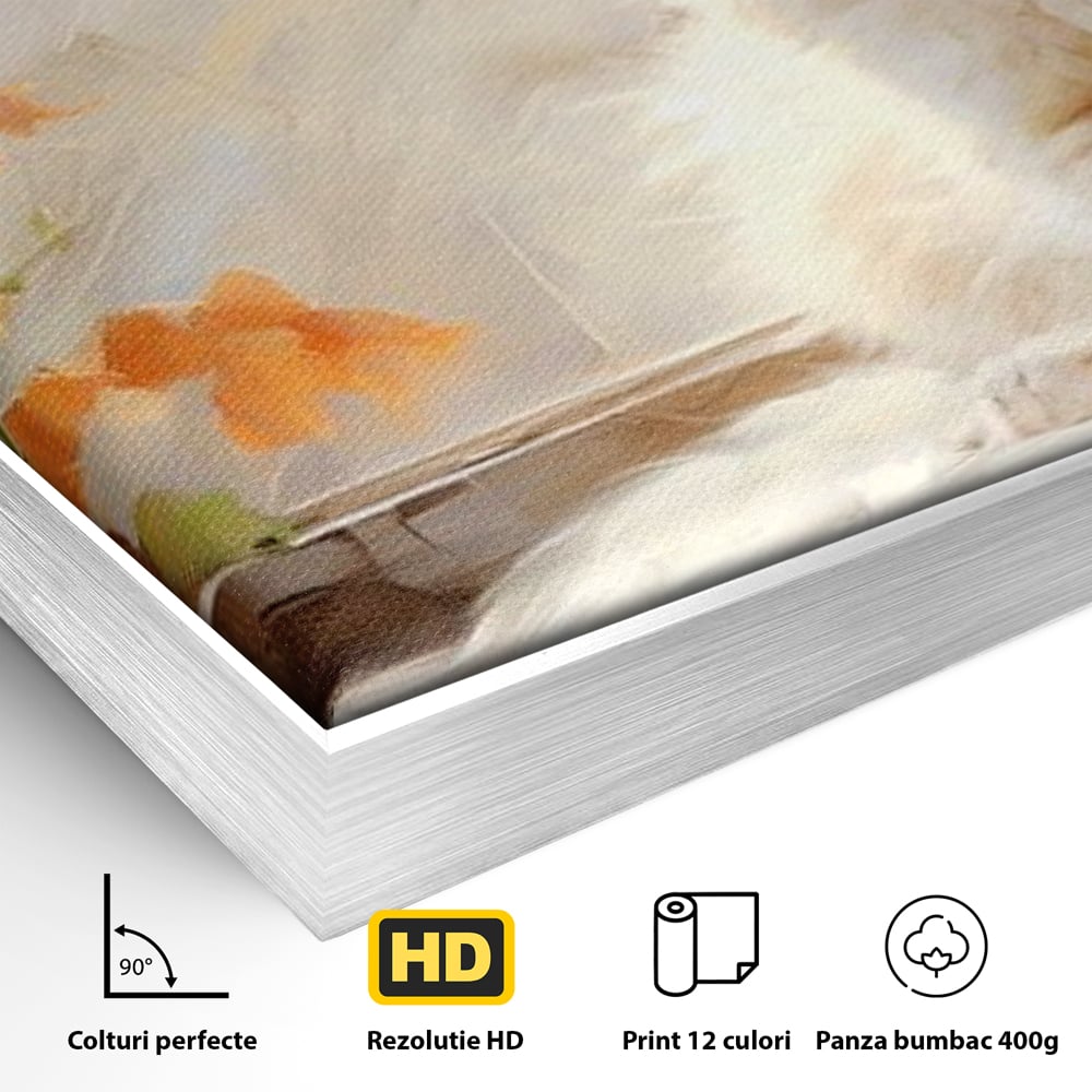Tablou Canvas Premium, LuxCanva® M1185, Pufos si Ganditor, Pisica, Alb, Fereastra, Flori, Frunze, Puf, Gingas, Pastel, Pictura, Poetic, Liniste, Luminos, Birou, Living, Camera Copil