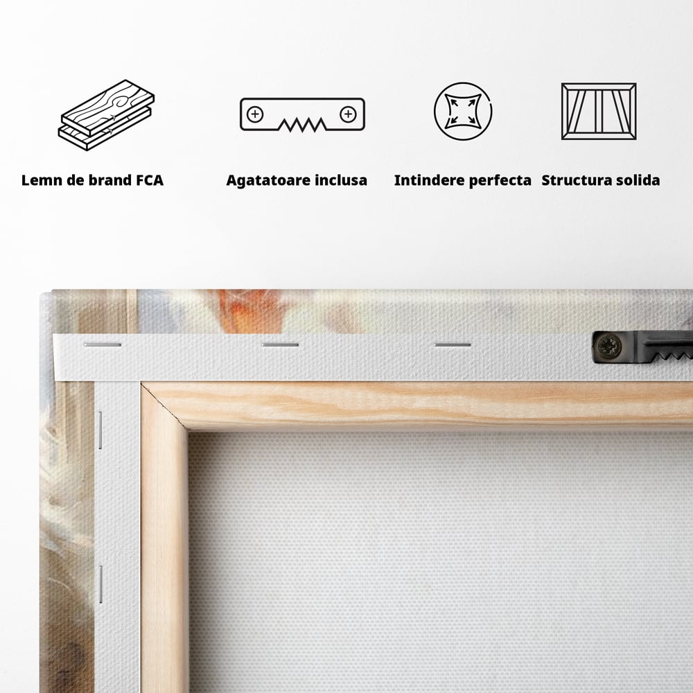 Tablou Canvas Premium, LuxCanva® M1185, Pufos si Ganditor, Pisica, Alb, Fereastra, Flori, Frunze, Puf, Gingas, Pastel, Pictura, Poetic, Liniste, Luminos, Birou, Living, Camera Copil