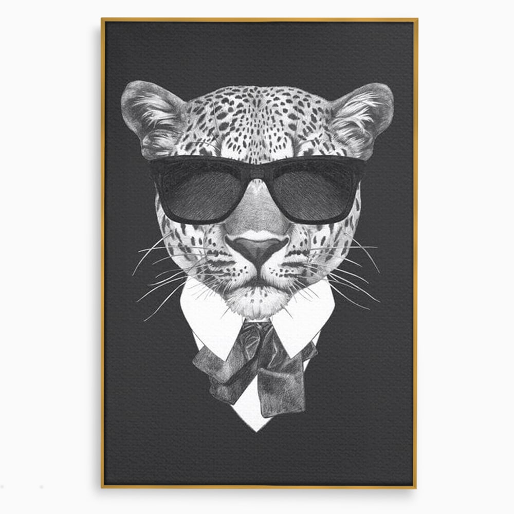Tablou Canvas Premium, LuxCanva® M1186, Leopard cu Stil, Costum, Ochelari, Leopard, Gentleman, Fashion, Moda, Carisma, Felina, Elegant, Stilat, Birou, Living, Camera Copil