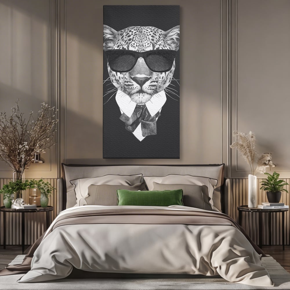 Tablou Canvas Premium, LuxCanva® M1186, Leopard cu Stil, Costum, Ochelari, Leopard, Gentleman, Fashion, Moda, Carisma, Felina, Elegant, Stilat, Birou, Living, Camera Copil