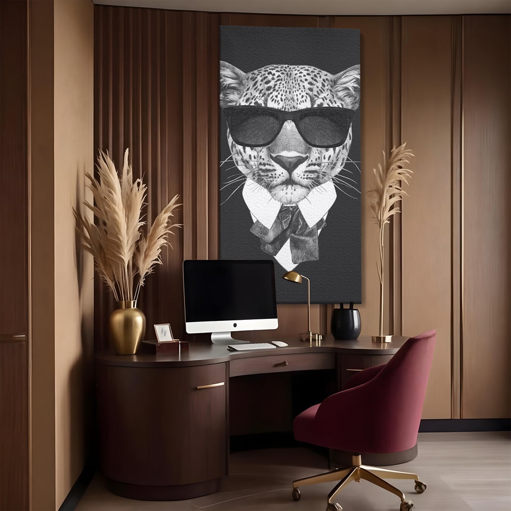 Tablou Canvas Premium, LuxCanva® M1186, Leopard cu Stil, Costum, Ochelari, Leopard, Gentleman, Fashion, Moda, Carisma, Felina, Elegant, Stilat, Birou, Living, Camera Copil