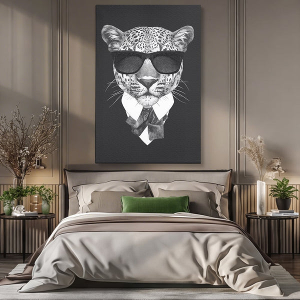 Tablou Canvas Premium, LuxCanva® M1186, Leopard cu Stil, Costum, Ochelari, Leopard, Gentleman, Fashion, Moda, Carisma, Felina, Elegant, Stilat, Birou, Living, Camera Copil