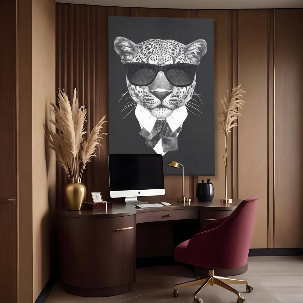 Tablou Canvas Premium, LuxCanva® M1186, Leopard cu Stil, Costum, Ochelari, Leopard, Gentleman, Fashion, Moda, Carisma, Felina, Elegant, Stilat, Birou, Living, Camera Copil