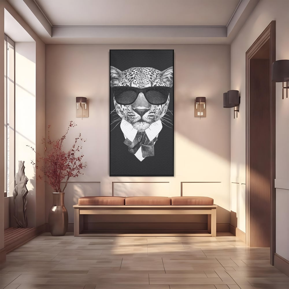 Tablou Canvas Premium, LuxCanva® M1186, Leopard cu Stil, Costum, Ochelari, Leopard, Gentleman, Fashion, Moda, Carisma, Felina, Elegant, Stilat, Birou, Living, Camera Copil