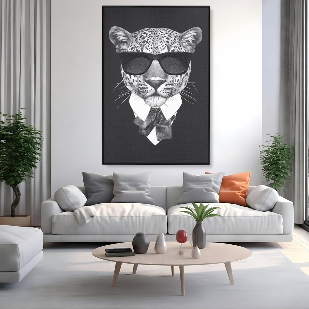 Tablou Canvas Premium, LuxCanva® M1186, Leopard cu Stil, Costum, Ochelari, Leopard, Gentleman, Fashion, Moda, Carisma, Felina, Elegant, Stilat, Birou, Living, Camera Copil