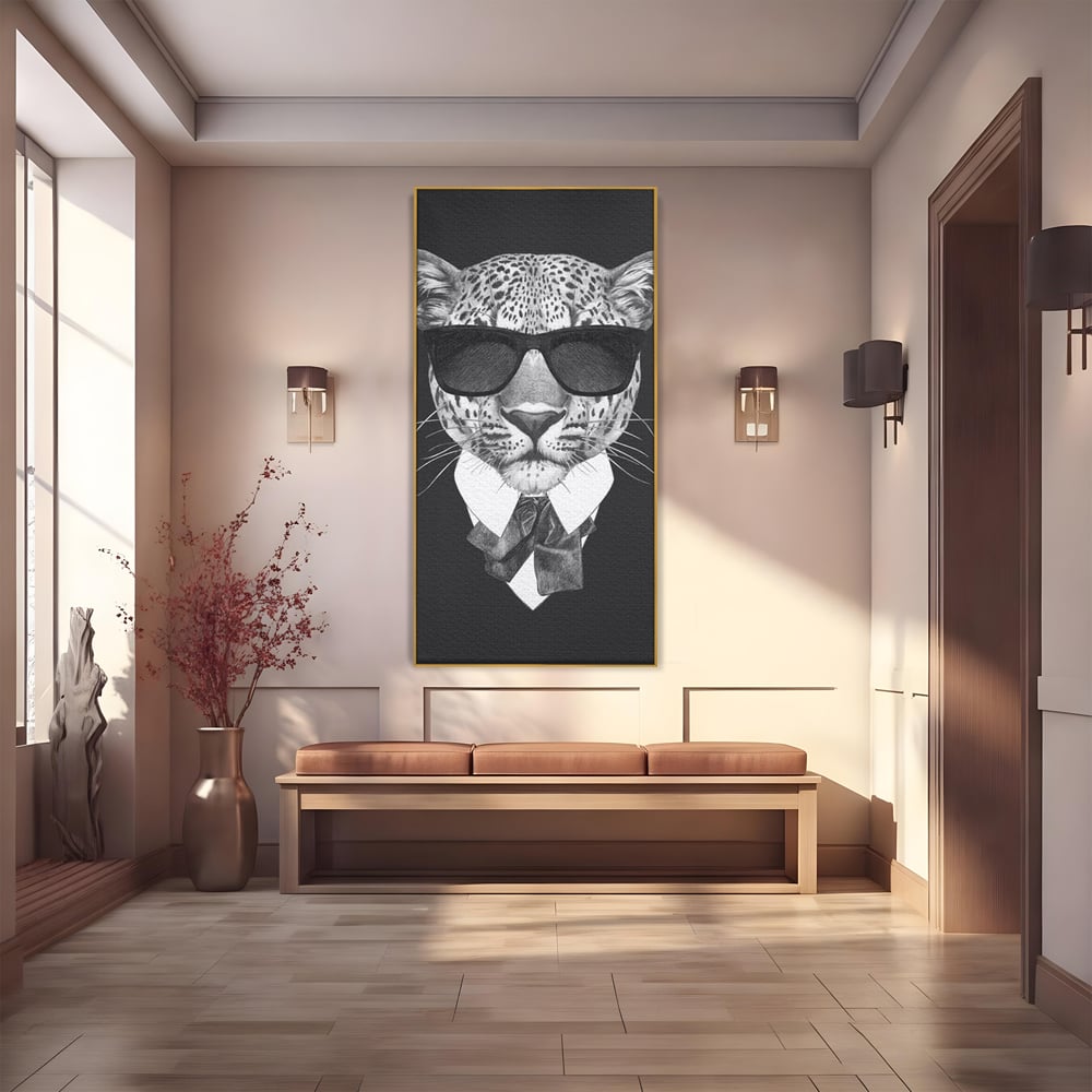 Tablou Canvas Premium, LuxCanva® M1186, Leopard cu Stil, Costum, Ochelari, Leopard, Gentleman, Fashion, Moda, Carisma, Felina, Elegant, Stilat, Birou, Living, Camera Copil