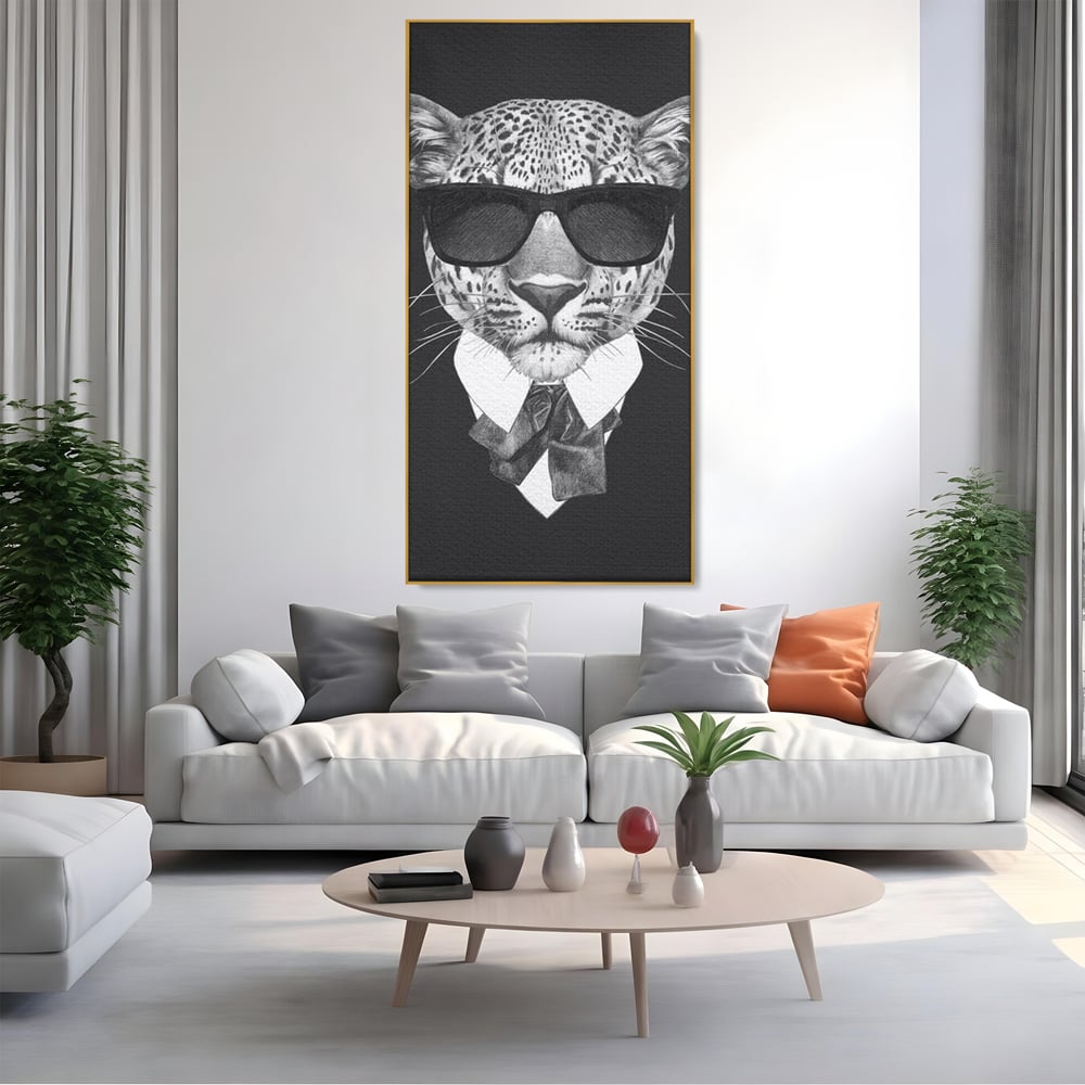 Tablou Canvas Premium, LuxCanva® M1186, Leopard cu Stil, Costum, Ochelari, Leopard, Gentleman, Fashion, Moda, Carisma, Felina, Elegant, Stilat, Birou, Living, Camera Copil