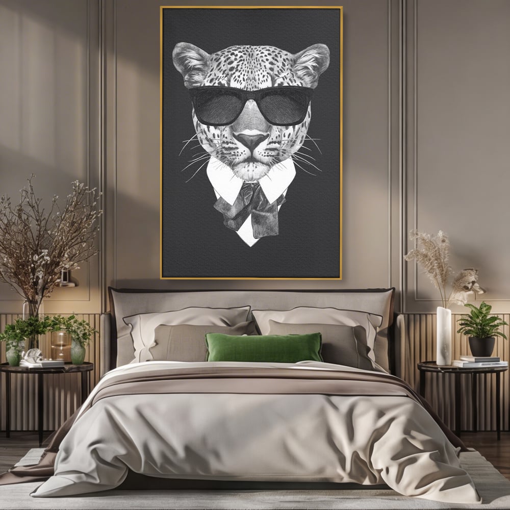 Tablou Canvas Premium, LuxCanva® M1186, Leopard cu Stil, Costum, Ochelari, Leopard, Gentleman, Fashion, Moda, Carisma, Felina, Elegant, Stilat, Birou, Living, Camera Copil