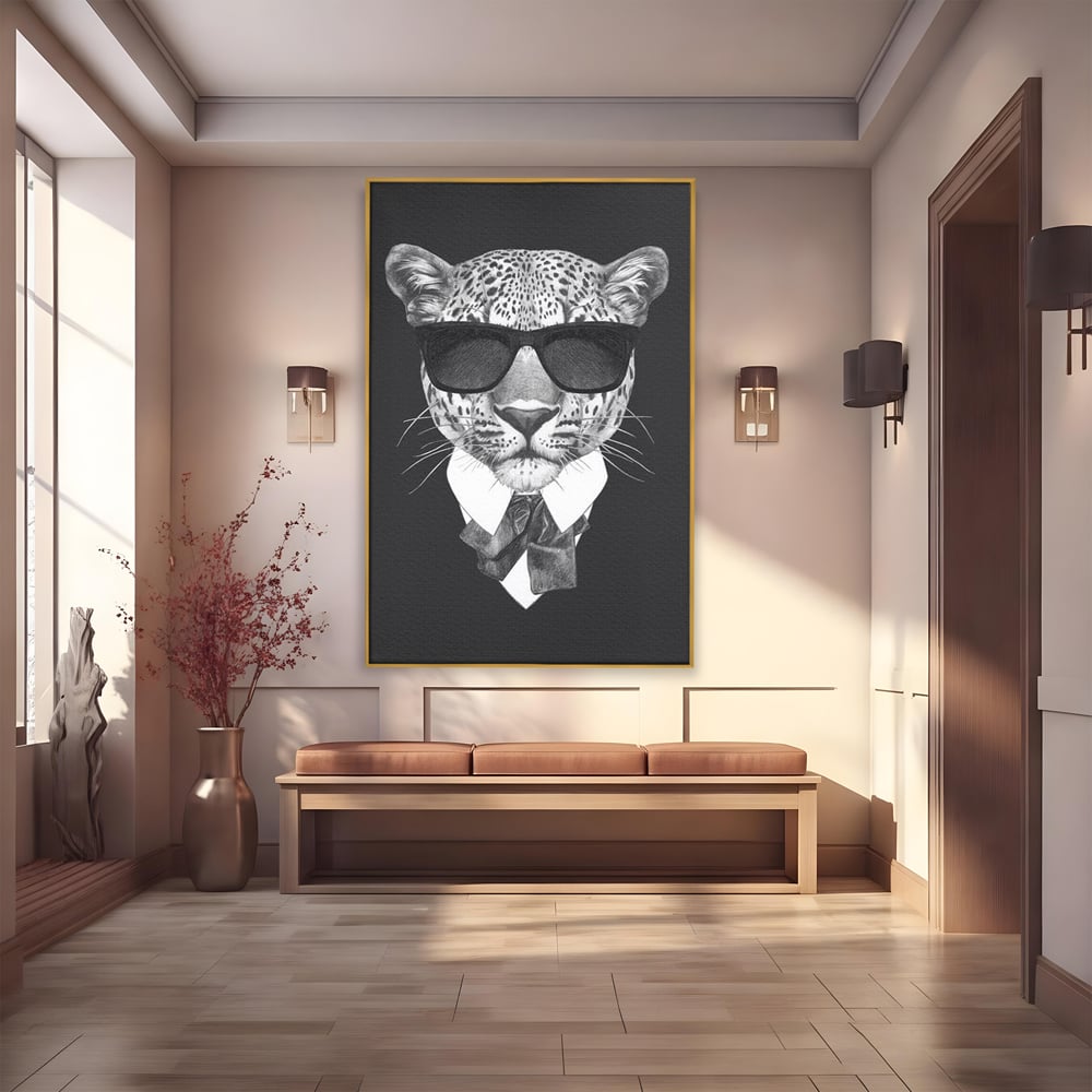 Tablou Canvas Premium, LuxCanva® M1186, Leopard cu Stil, Costum, Ochelari, Leopard, Gentleman, Fashion, Moda, Carisma, Felina, Elegant, Stilat, Birou, Living, Camera Copil