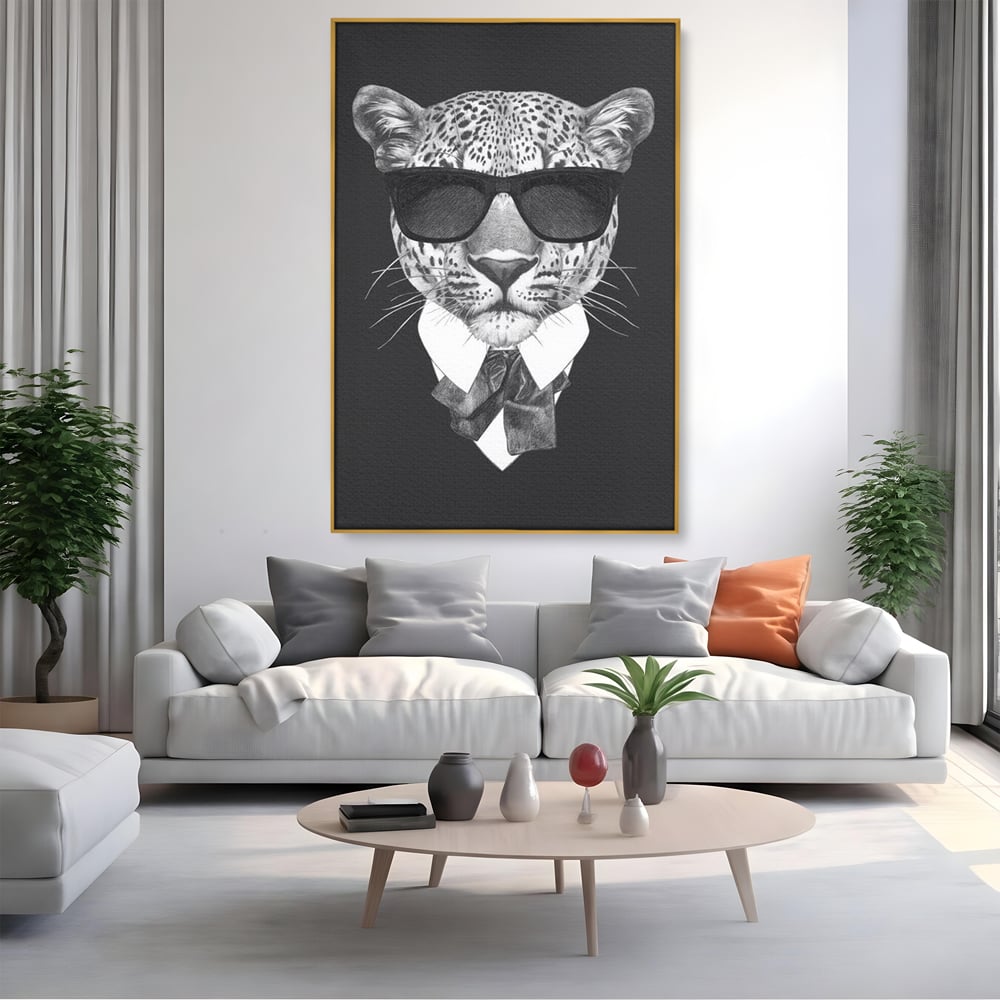 Tablou Canvas Premium, LuxCanva® M1186, Leopard cu Stil, Costum, Ochelari, Leopard, Gentleman, Fashion, Moda, Carisma, Felina, Elegant, Stilat, Birou, Living, Camera Copil