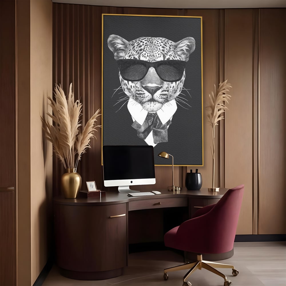 Tablou Canvas Premium, LuxCanva® M1186, Leopard cu Stil, Costum, Ochelari, Leopard, Gentleman, Fashion, Moda, Carisma, Felina, Elegant, Stilat, Birou, Living, Camera Copil