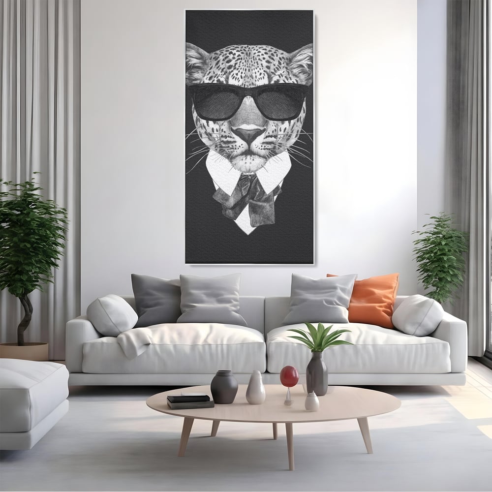 Tablou Canvas Premium, LuxCanva® M1186, Leopard cu Stil, Costum, Ochelari, Leopard, Gentleman, Fashion, Moda, Carisma, Felina, Elegant, Stilat, Birou, Living, Camera Copil