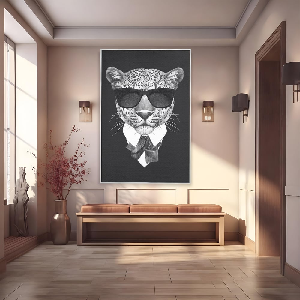 Tablou Canvas Premium, LuxCanva® M1186, Leopard cu Stil, Costum, Ochelari, Leopard, Gentleman, Fashion, Moda, Carisma, Felina, Elegant, Stilat, Birou, Living, Camera Copil