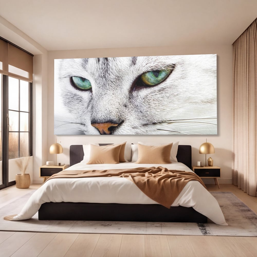 Tablou Canvas Premium, LuxCanva® M1187, Smarald Adormit, Pisica, Felina, Chip, Ochi, Verde, Privire, Portret, Vis, Relaxare, Natura, Blana, Birou, Living, Camera Copil