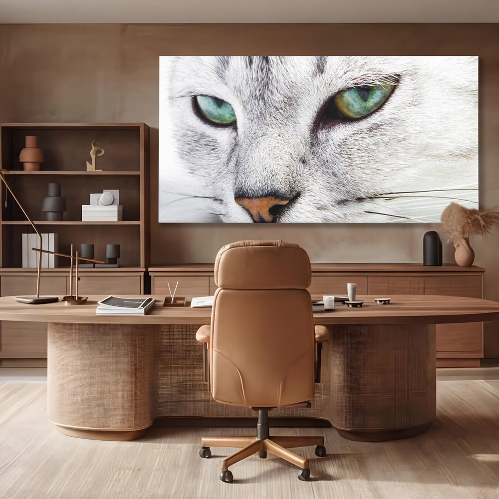 Tablou Canvas Premium, LuxCanva® M1187, Smarald Adormit, Pisica, Felina, Chip, Ochi, Verde, Privire, Portret, Vis, Relaxare, Natura, Blana, Birou, Living, Camera Copil