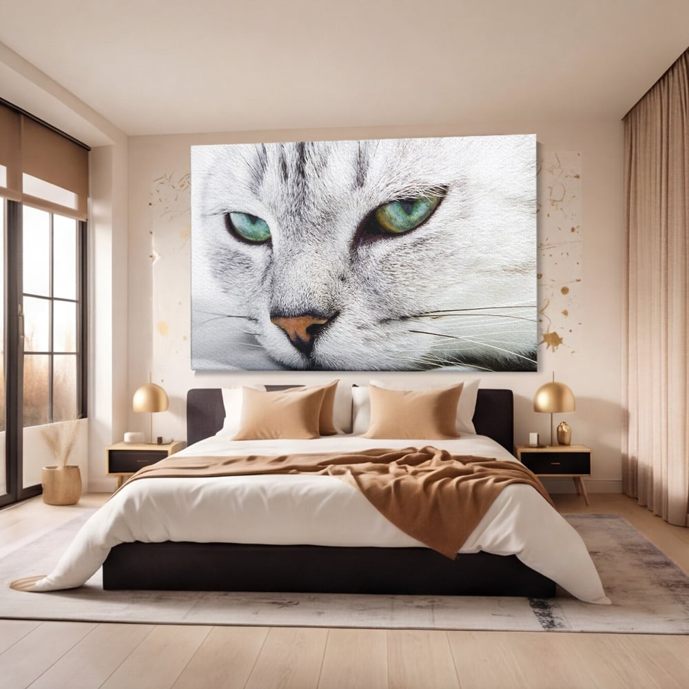 Tablou Canvas Premium, LuxCanva® M1187, Smarald Adormit, Pisica, Felina, Chip, Ochi, Verde, Privire, Portret, Vis, Relaxare, Natura, Blana, Birou, Living, Camera Copil