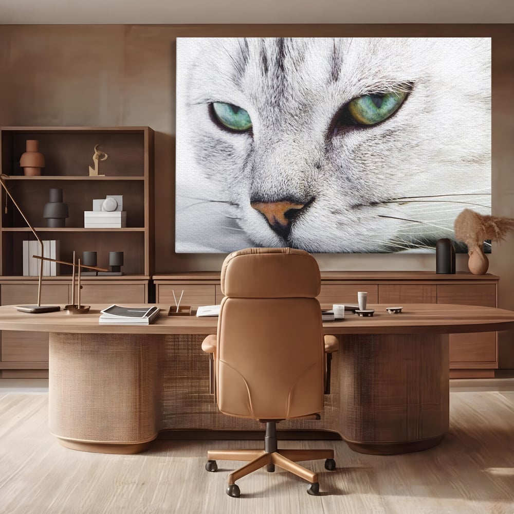 Tablou Canvas Premium, LuxCanva® M1187, Smarald Adormit, Pisica, Felina, Chip, Ochi, Verde, Privire, Portret, Vis, Relaxare, Natura, Blana, Birou, Living, Camera Copil