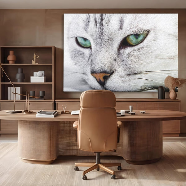Tablou Canvas Premium, LuxCanva® M1187, Smarald Adormit, Pisica, Felina, Chip, Ochi, Verde, Privire, Portret, Vis, Relaxare, Natura, Blana, Birou, Living, Camera Copil