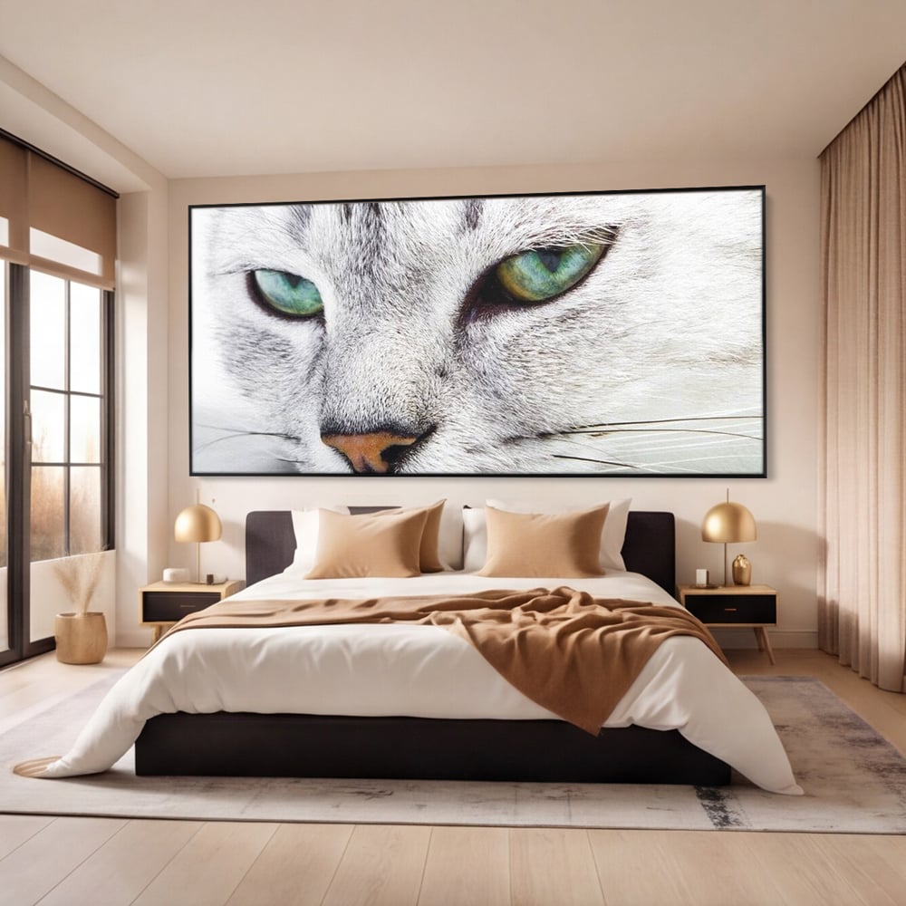 Tablou Canvas Premium, LuxCanva® M1187, Smarald Adormit, Pisica, Felina, Chip, Ochi, Verde, Privire, Portret, Vis, Relaxare, Natura, Blana, Birou, Living, Camera Copil