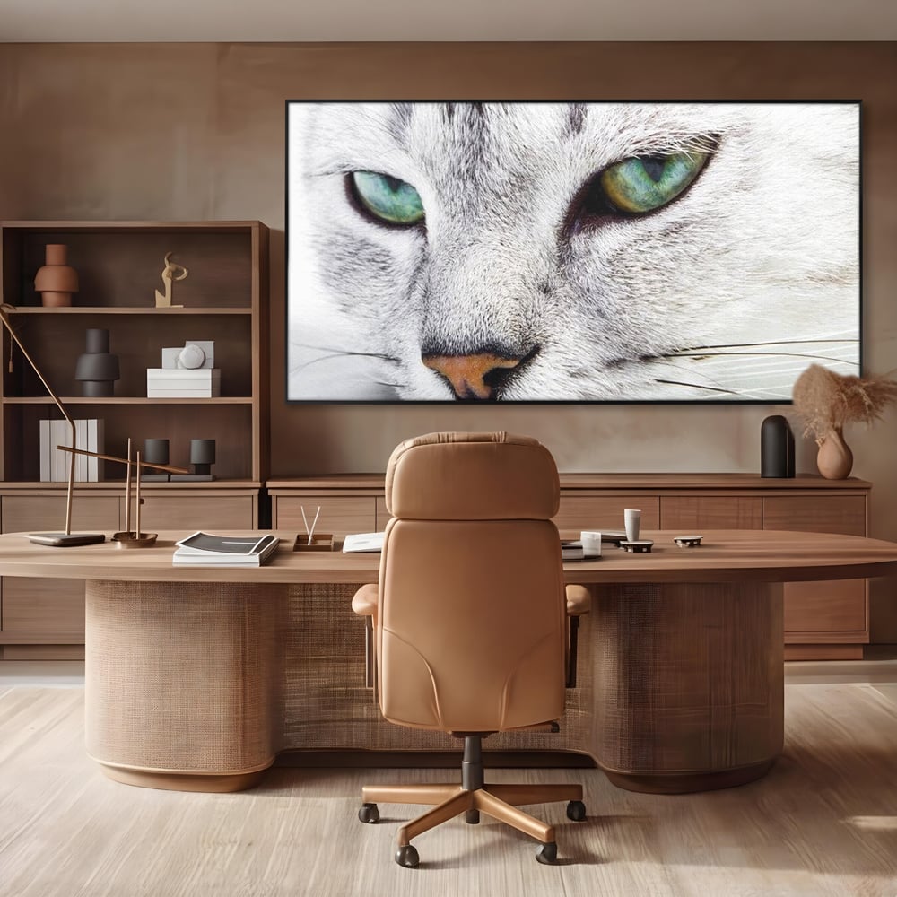 Tablou Canvas Premium, LuxCanva® M1187, Smarald Adormit, Pisica, Felina, Chip, Ochi, Verde, Privire, Portret, Vis, Relaxare, Natura, Blana, Birou, Living, Camera Copil