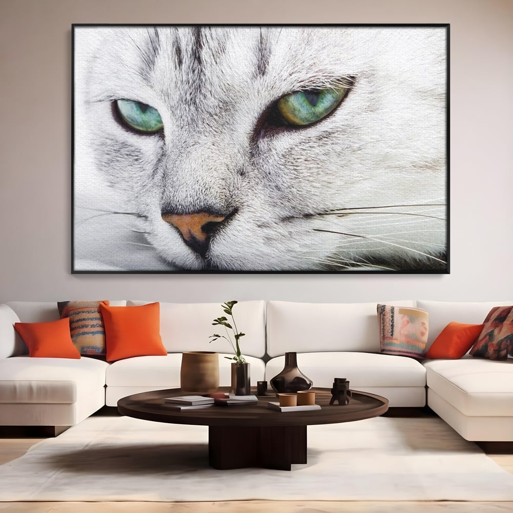 Tablou Canvas Premium, LuxCanva® M1187, Smarald Adormit, Pisica, Felina, Chip, Ochi, Verde, Privire, Portret, Vis, Relaxare, Natura, Blana, Birou, Living, Camera Copil