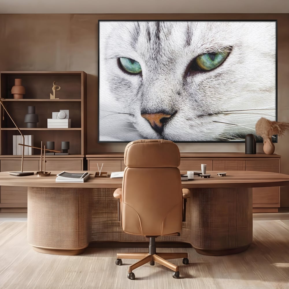 Tablou Canvas Premium, LuxCanva® M1187, Smarald Adormit, Pisica, Felina, Chip, Ochi, Verde, Privire, Portret, Vis, Relaxare, Natura, Blana, Birou, Living, Camera Copil