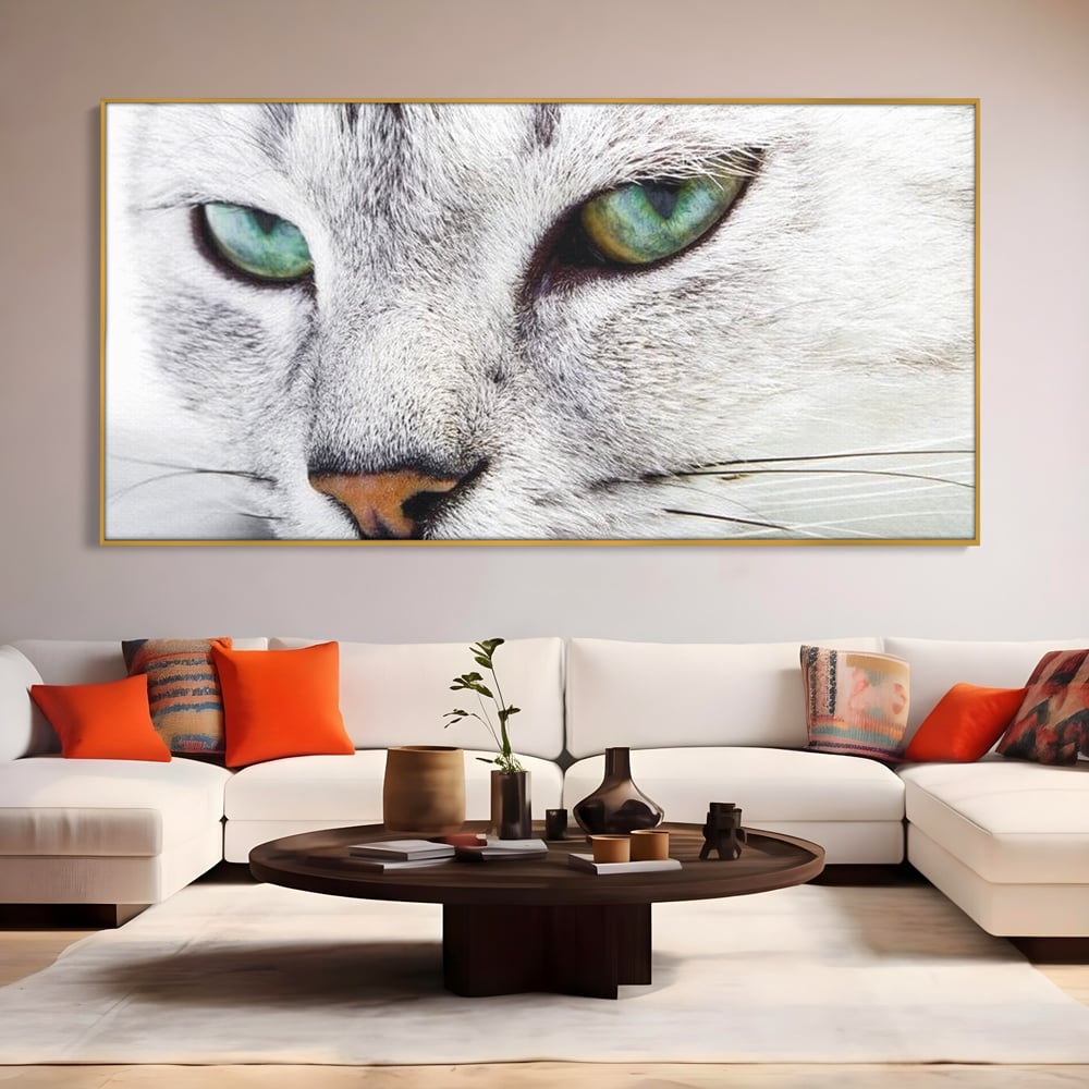 Tablou Canvas Premium, LuxCanva® M1187, Smarald Adormit, Pisica, Felina, Chip, Ochi, Verde, Privire, Portret, Vis, Relaxare, Natura, Blana, Birou, Living, Camera Copil