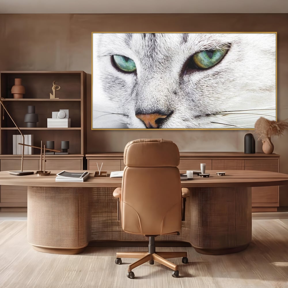 Tablou Canvas Premium, LuxCanva® M1187, Smarald Adormit, Pisica, Felina, Chip, Ochi, Verde, Privire, Portret, Vis, Relaxare, Natura, Blana, Birou, Living, Camera Copil