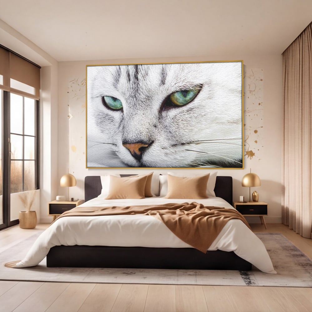 Tablou Canvas Premium, LuxCanva® M1187, Smarald Adormit, Pisica, Felina, Chip, Ochi, Verde, Privire, Portret, Vis, Relaxare, Natura, Blana, Birou, Living, Camera Copil