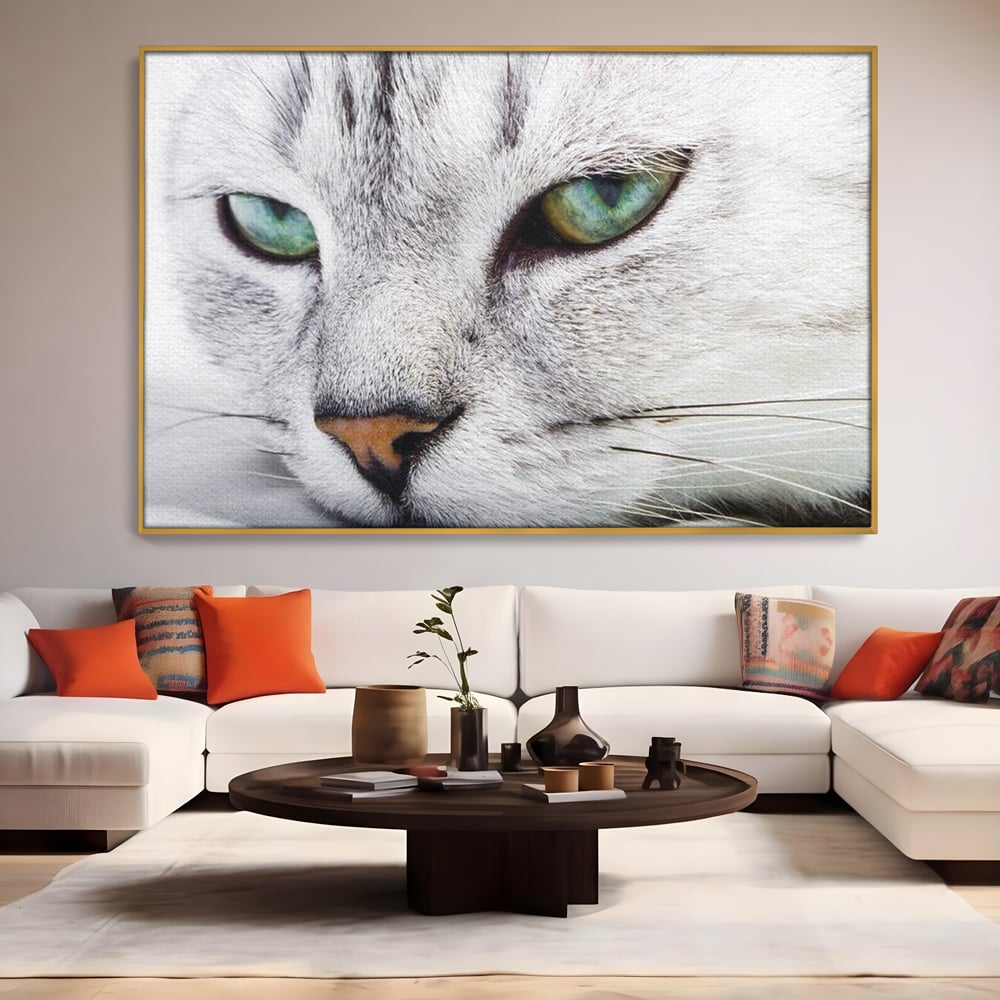 Tablou Canvas Premium, LuxCanva® M1187, Smarald Adormit, Pisica, Felina, Chip, Ochi, Verde, Privire, Portret, Vis, Relaxare, Natura, Blana, Birou, Living, Camera Copil