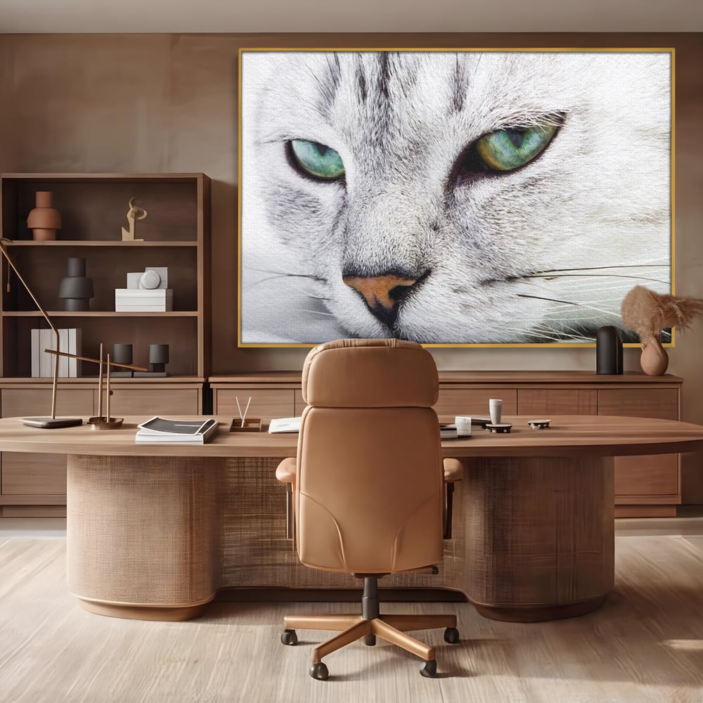 Tablou Canvas Premium, LuxCanva® M1187, Smarald Adormit, Pisica, Felina, Chip, Ochi, Verde, Privire, Portret, Vis, Relaxare, Natura, Blana, Birou, Living, Camera Copil