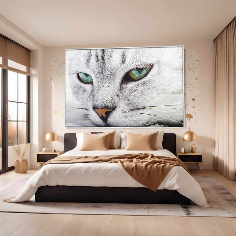 Tablou Canvas Premium, LuxCanva® M1187, Smarald Adormit, Pisica, Felina, Chip, Ochi, Verde, Privire, Portret, Vis, Relaxare, Natura, Blana, Birou, Living, Camera Copil