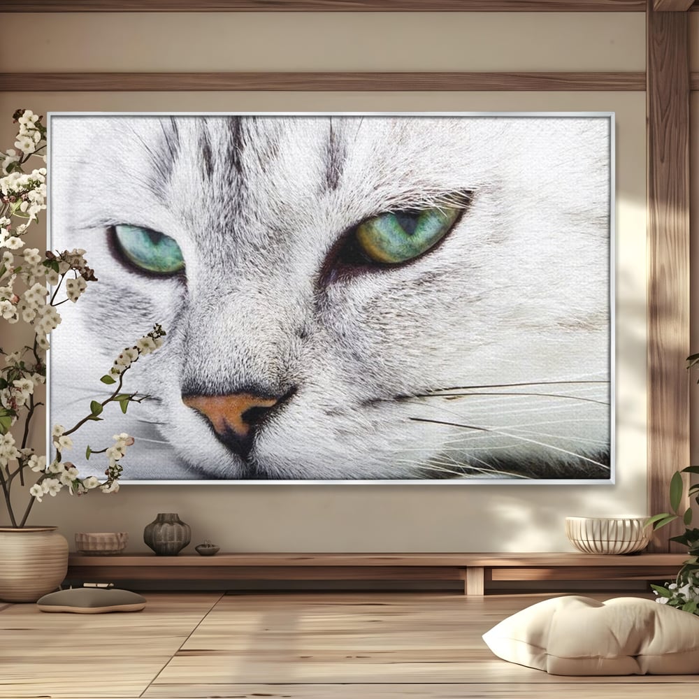 Tablou Canvas Premium, LuxCanva® M1187, Smarald Adormit, Pisica, Felina, Chip, Ochi, Verde, Privire, Portret, Vis, Relaxare, Natura, Blana, Birou, Living, Camera Copil