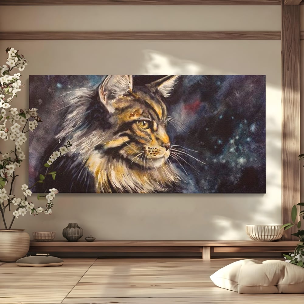 Tablou Canvas Premium, LuxCanva® M1188, Felina Noptii, Cosmos, Galaxie, Univers, Pictura, Felina, Pisica, Stele, Spatiu, Magie, Abstract, Birou, Living, Camera Copil
