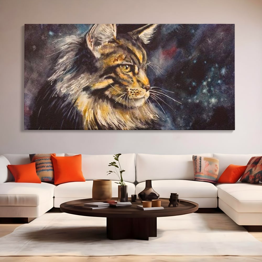 Tablou Canvas Premium, LuxCanva® M1188, Felina Noptii, Cosmos, Galaxie, Univers, Pictura, Felina, Pisica, Stele, Spatiu, Magie, Abstract, Birou, Living, Camera Copil
