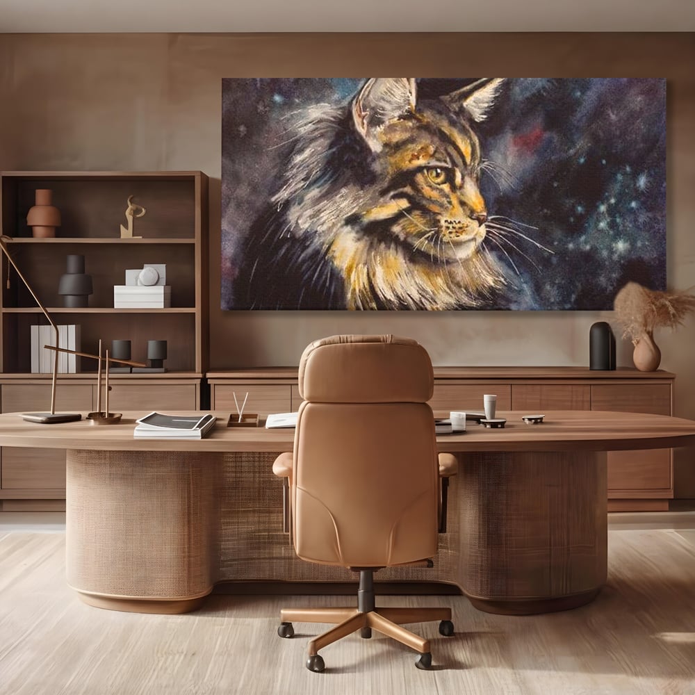 Tablou Canvas Premium, LuxCanva® M1188, Felina Noptii, Cosmos, Galaxie, Univers, Pictura, Felina, Pisica, Stele, Spatiu, Magie, Abstract, Birou, Living, Camera Copil