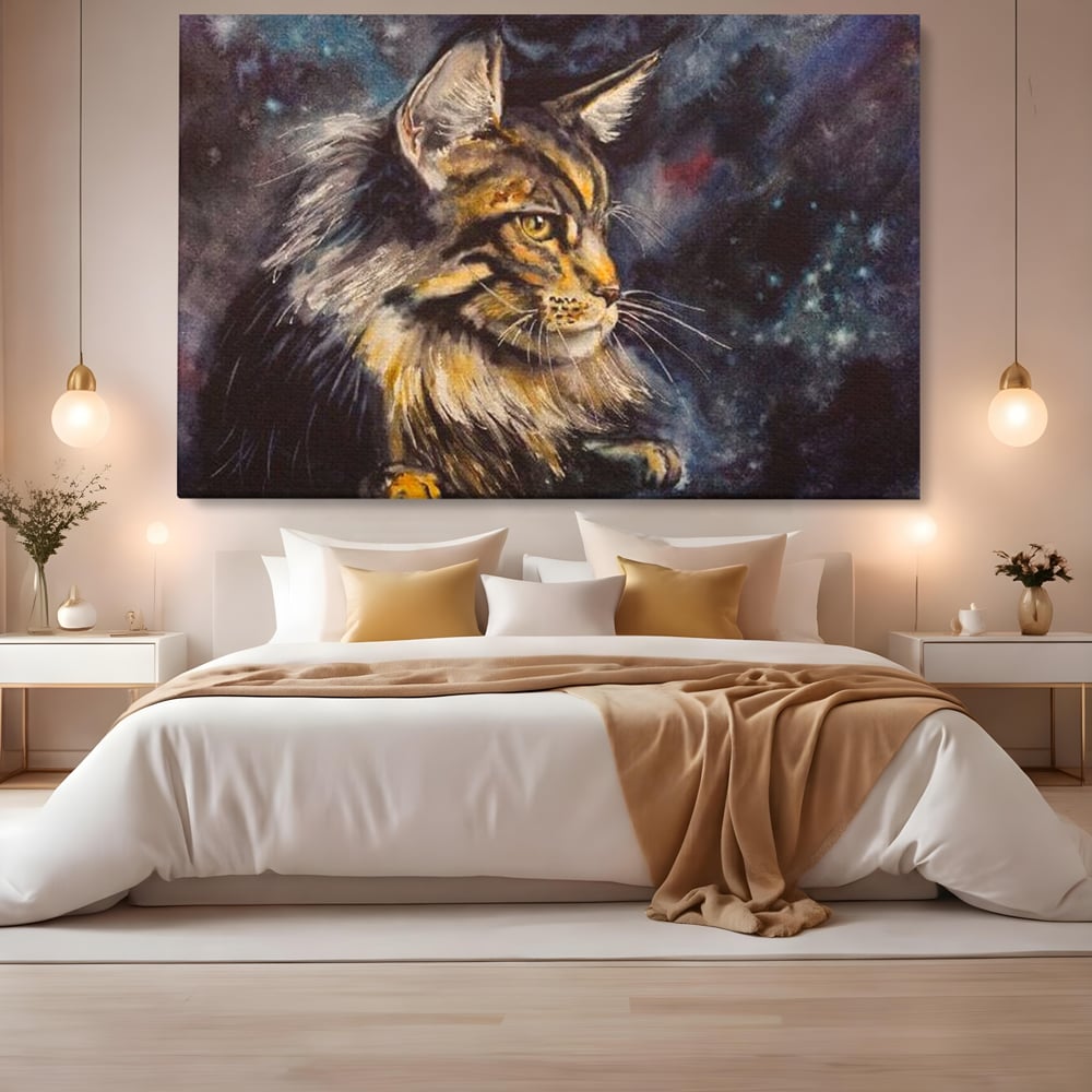 Tablou Canvas Premium, LuxCanva® M1188, Felina Noptii, Cosmos, Galaxie, Univers, Pictura, Felina, Pisica, Stele, Spatiu, Magie, Abstract, Birou, Living, Camera Copil