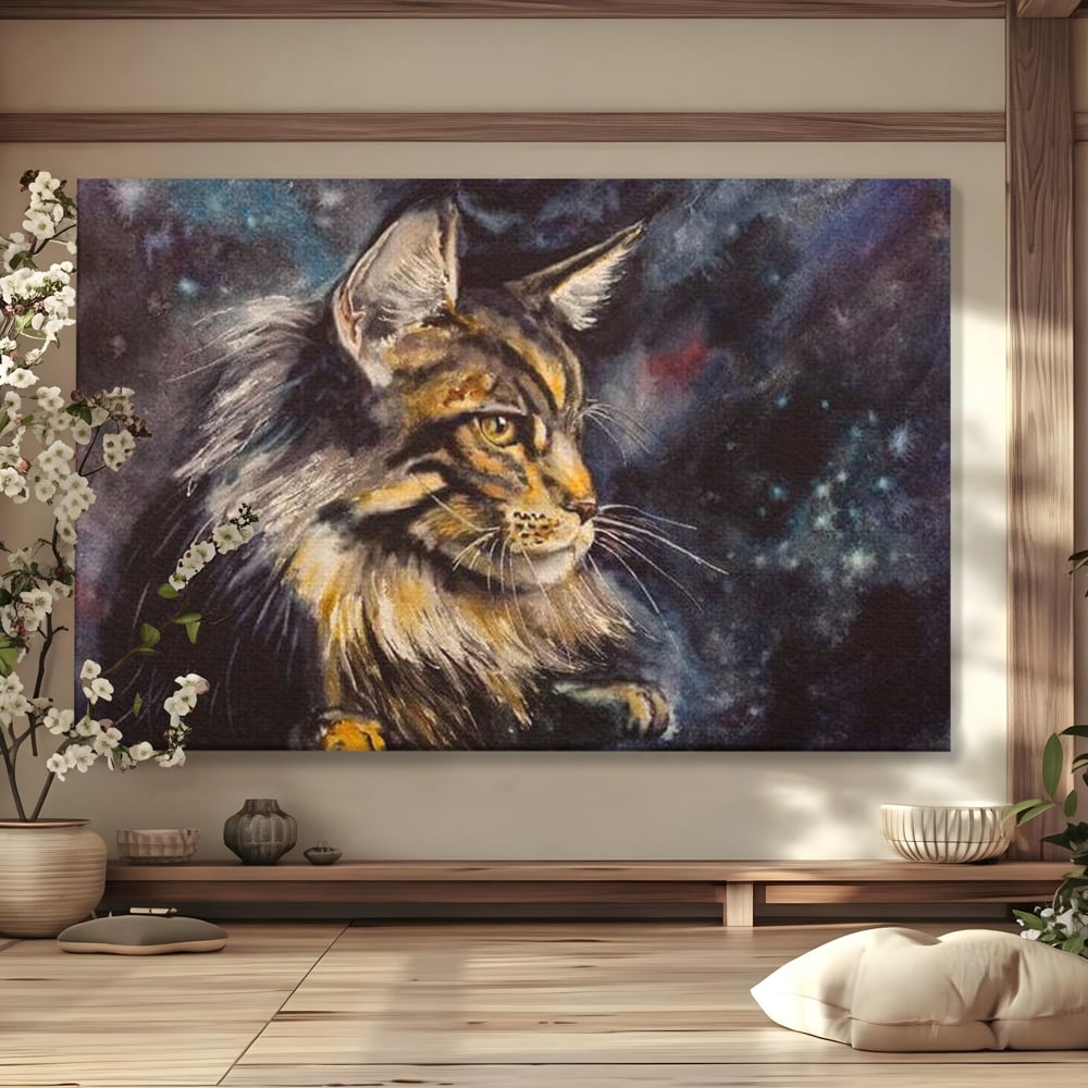 Tablou Canvas Premium, LuxCanva® M1188, Felina Noptii, Cosmos, Galaxie, Univers, Pictura, Felina, Pisica, Stele, Spatiu, Magie, Abstract, Birou, Living, Camera Copil