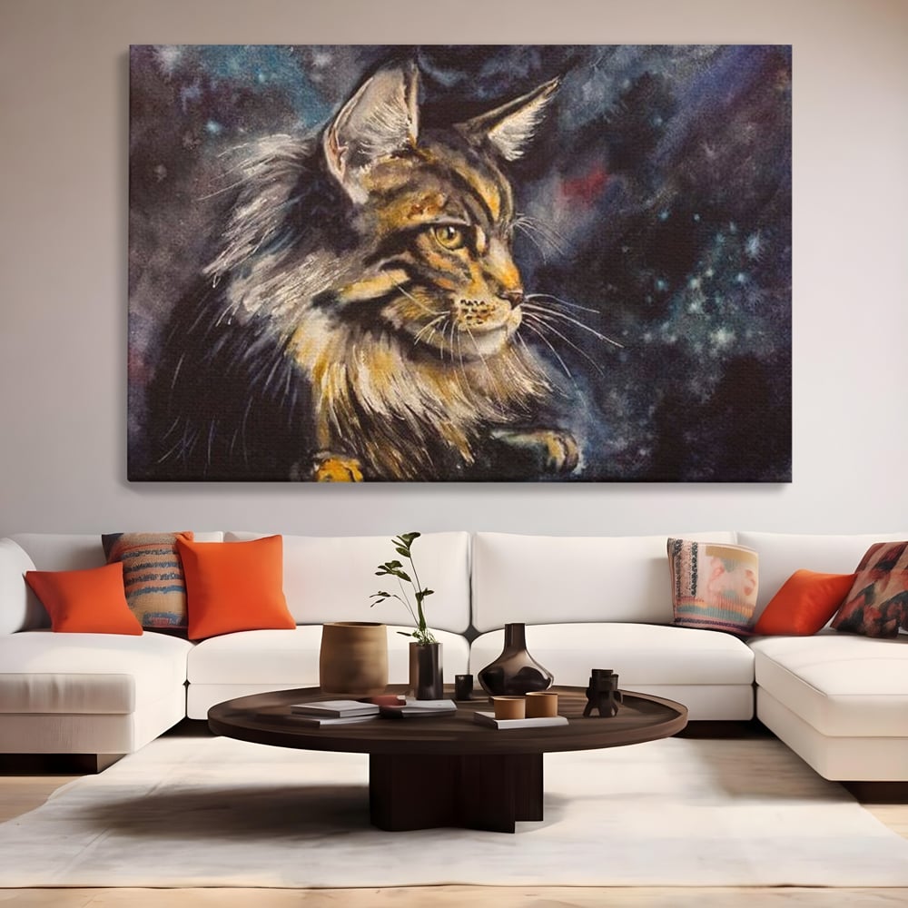 Tablou Canvas Premium, LuxCanva® M1188, Felina Noptii, Cosmos, Galaxie, Univers, Pictura, Felina, Pisica, Stele, Spatiu, Magie, Abstract, Birou, Living, Camera Copil