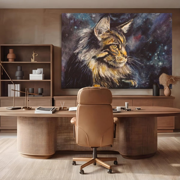 Tablou Canvas Premium, LuxCanva® M1188, Felina Noptii, Cosmos, Galaxie, Univers, Pictura, Felina, Pisica, Stele, Spatiu, Magie, Abstract, Birou, Living, Camera Copil
