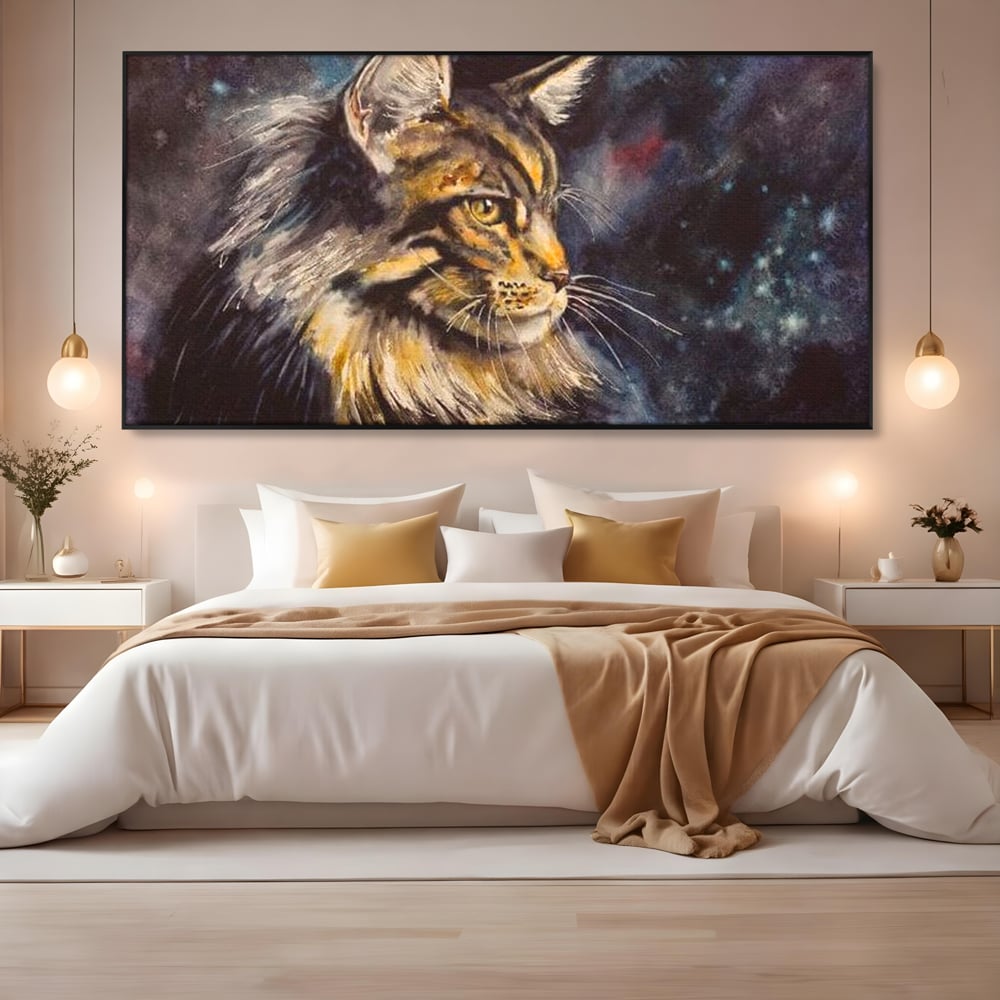 Tablou Canvas Premium, LuxCanva® M1188, Felina Noptii, Cosmos, Galaxie, Univers, Pictura, Felina, Pisica, Stele, Spatiu, Magie, Abstract, Birou, Living, Camera Copil
