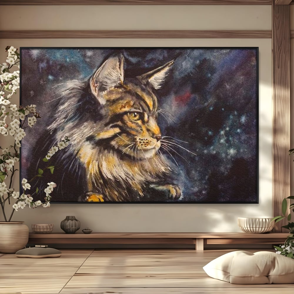 Tablou Canvas Premium, LuxCanva® M1188, Felina Noptii, Cosmos, Galaxie, Univers, Pictura, Felina, Pisica, Stele, Spatiu, Magie, Abstract, Birou, Living, Camera Copil