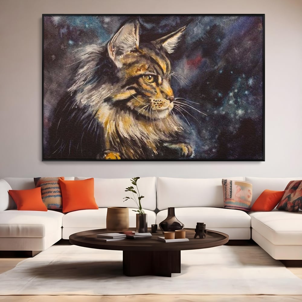Tablou Canvas Premium, LuxCanva® M1188, Felina Noptii, Cosmos, Galaxie, Univers, Pictura, Felina, Pisica, Stele, Spatiu, Magie, Abstract, Birou, Living, Camera Copil