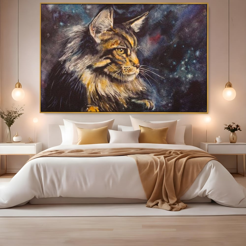 Tablou Canvas Premium, LuxCanva® M1188, Felina Noptii, Cosmos, Galaxie, Univers, Pictura, Felina, Pisica, Stele, Spatiu, Magie, Abstract, Birou, Living, Camera Copil